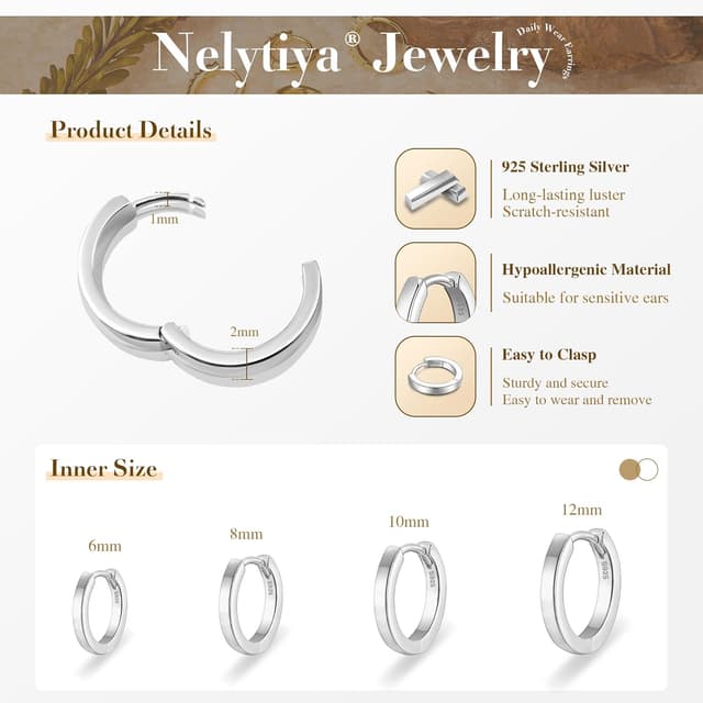 Detalle de Nelytiya 4‑er Creolen‑Set 6/8/10/12 mm Silber 925 💍