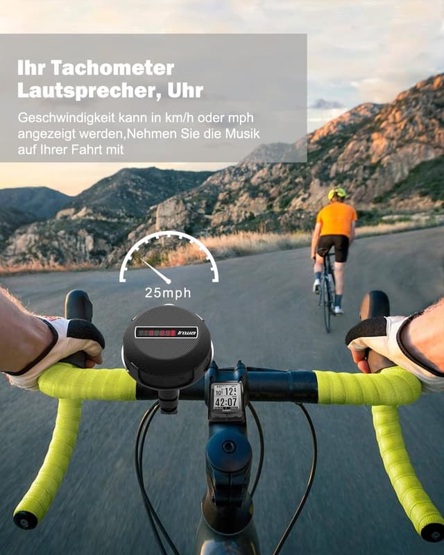 Detalle de Inwa tragbarer Bluetooth-Fahrradlautsprecher mit Display, IPX7 und Freisprechfunktion