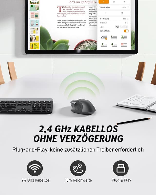 Detalle 2 de Acer kabellose Ergonomie-Funkmaus PC Maus mit 3 DPI-Stufen (800/1200/1600) und 2,4 GHz-USB-Empfänger