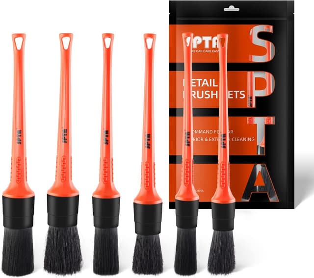 Detalle de Detaillierungsbürsten-Set für die Autopflege (6 Größen) – Auto Detail Brush mit Naturhaar-Mischfasern und Kunststoffgriff