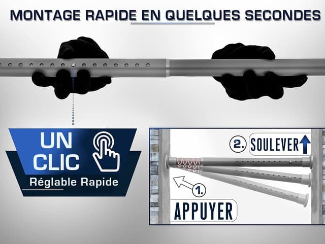 Detalle de MEISENBERG Barre rideau sans perçage extensible 160-210 cm, gris Ø 25 mm