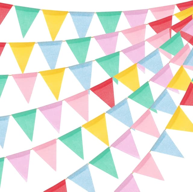 Detalle de jijAcraft Wimpelkette Outdoor wetterfest bunt – 5 Girlanden mit 60 Wimpeln für Gartenparty & Geburtstag