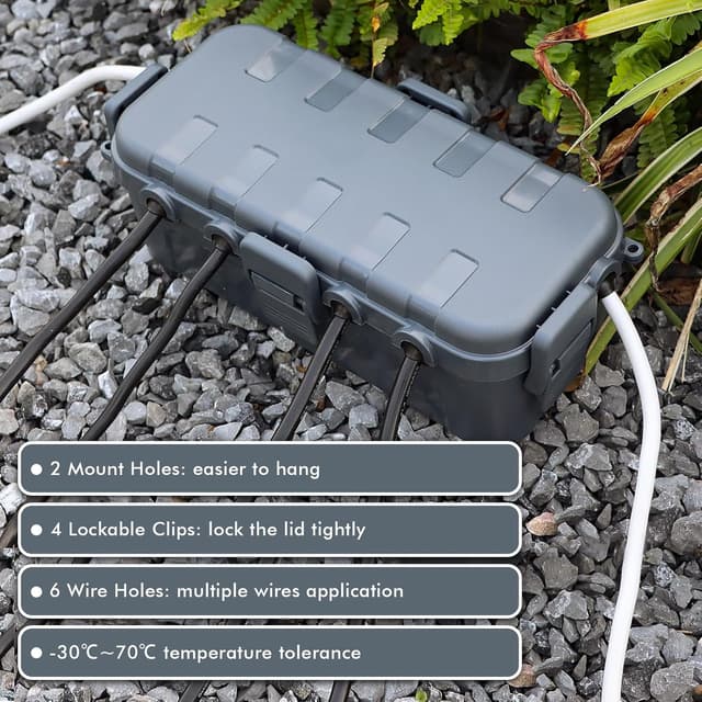 Detalle 2 de RESTMO Outdoor Waterproof Box (29 × 13.2 × 10cm) – IP54 weatherproof electrical box for outdoor plug extensions