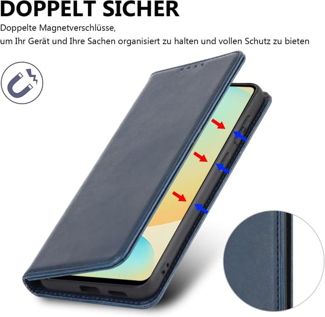 Thumbnail 6 de Vaki Handyhülle für Samsung Galaxy S24 FE: PU-Leder Wallet Case mit Schutzfolie, Kartenfach & Standfunktion (Blau)