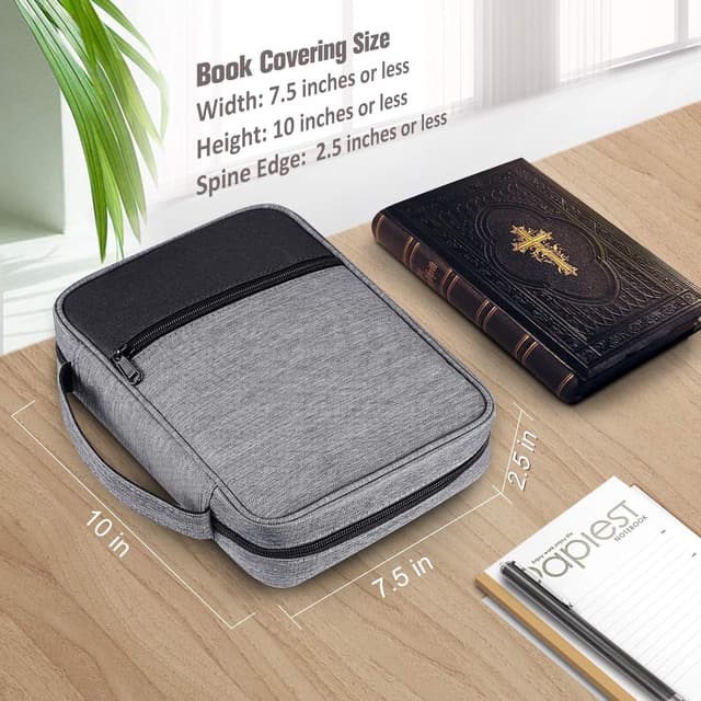 Detalle de FINPAC Étui de protection pour Bible taille standard avec poignée et poche zippée, gris/noir