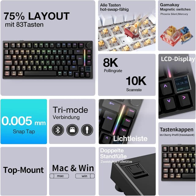 Detalle de GK GAMAKAY TK75HE V2 8K Gaming Tastatur