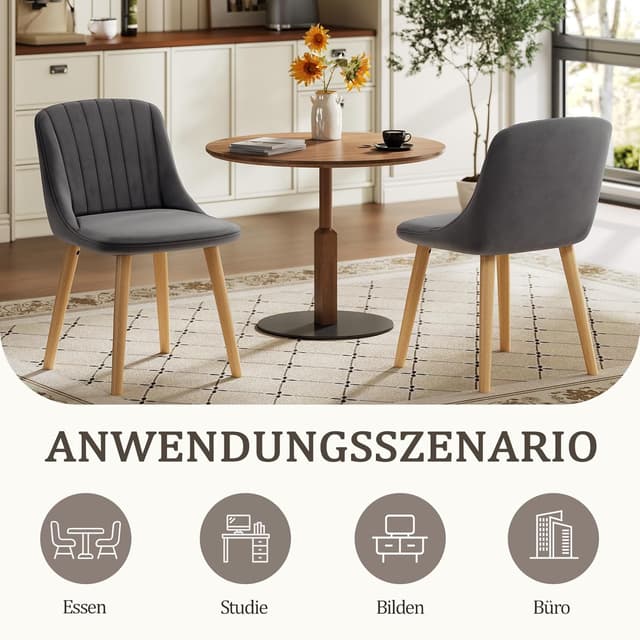 Detalle 2 de Goeurvant Sedie Sala da Pranzo in Velluto Grigio Scuro (Set da 4) – Imbottite moderne per cucina e soggiorno
