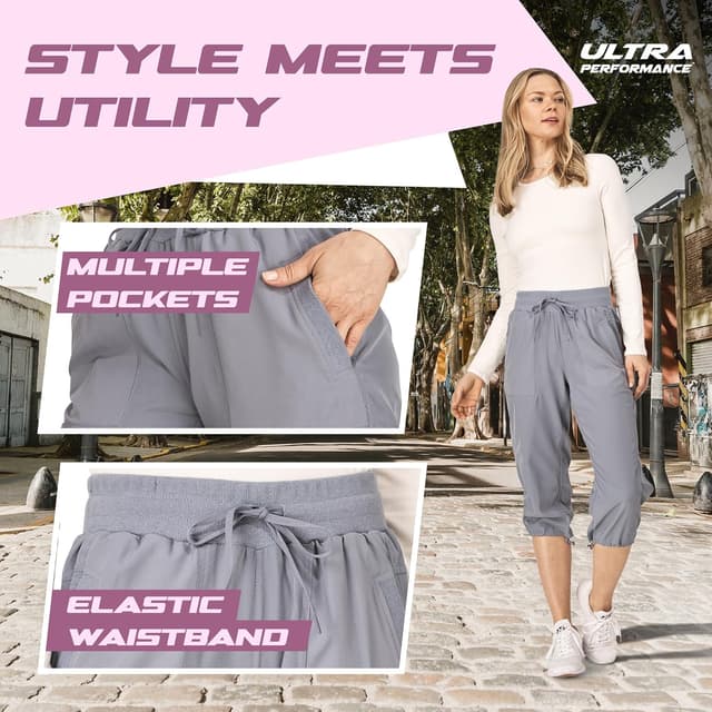 Detalle de Ultra Performance Women’s Ultra Performance Capri Pants (2-Pack) with Cargo Pockets, Stretch & Moisture-Wicking (Plus Size Available)