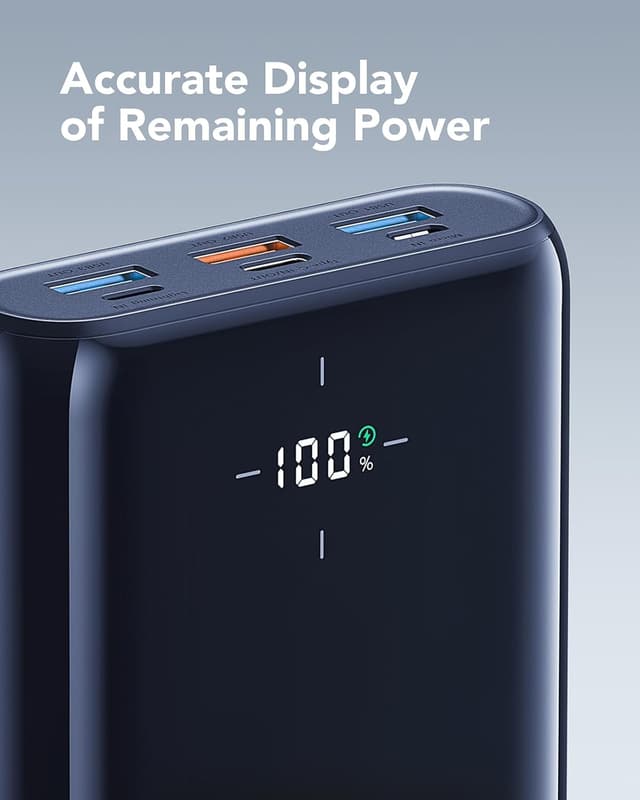 Detalle de VIYISI Power Bank da 30.000 mAh con ricarica rapida 20W PD e display LED, 4 uscite e 3 ingressi (Blu)