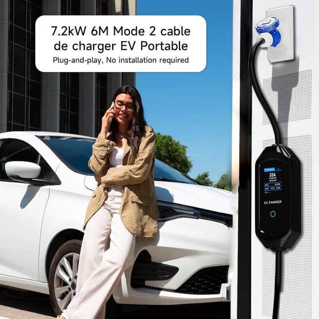 Detalle de Cavo di ricarica auto elettrica Tipo 2 Schuko AFYEEV (IEC 62196-2) con borsa, 6 m, 6/8/10/13/16/20/24/32A fino a 7,2 kW