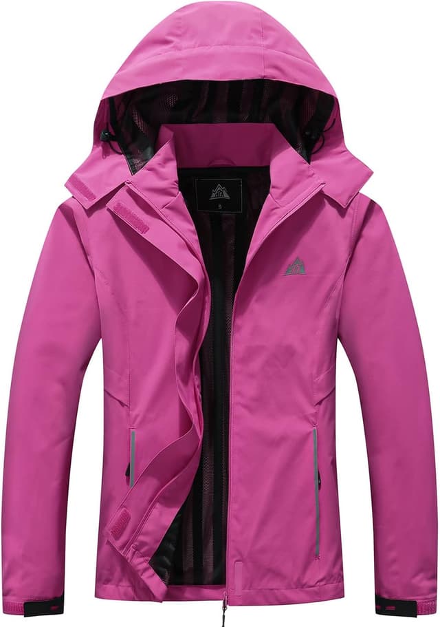 Detalle de MOERDENG Women’s Waterproof Rain Jacket Lightweight Raincoat (Hooded Softshell Windbreaker)