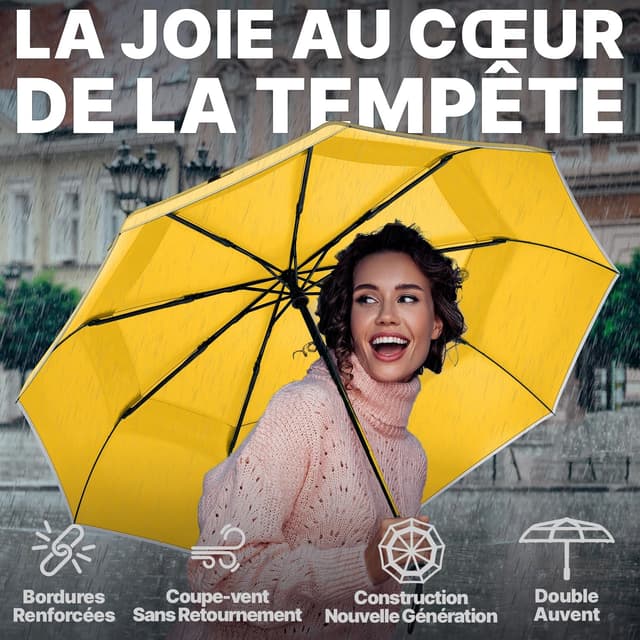 Detalle de Royal Walk Parapluie de poche automatique jaune avec double toit coupe-vent (L)