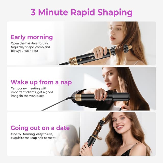 Detalle de UMIGA Styler per capelli 5 in 1 da 1000 W con LCD, air brush e accessori per lisci, ricci e volume