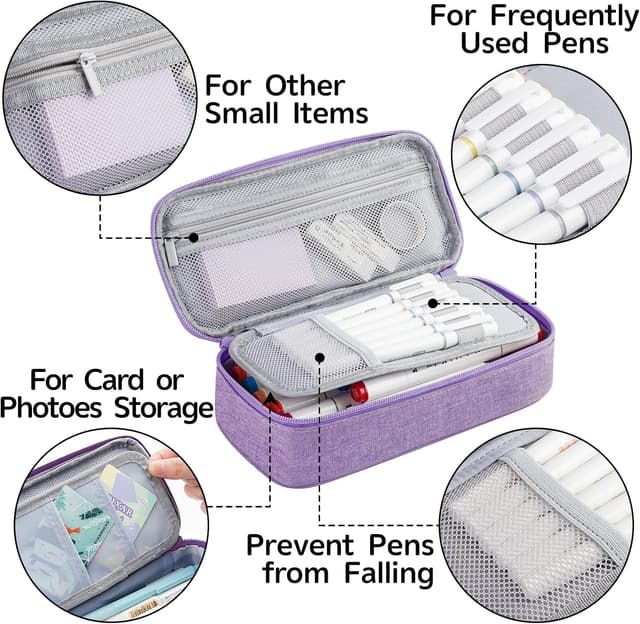 Detalle de WEMATE Federmäppchen mit 5 Fächern (ca. 9 × 4,3 × 2,4 in) – großer Pencil-Case mit Reißverschluss