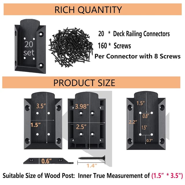 Thumbnail 4 de Deck Railing Brackets Connectors 20pcs for 2"x4" timber ðŸ›