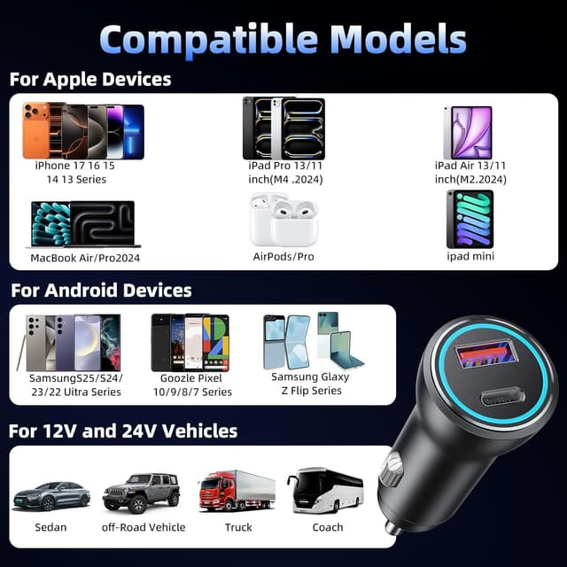 Thumbnail 6 de Caricatore Auto 2 Porte Metallo 48W USB‑C PD 30W + USB-A QC3.0 18W per accendisigari 12V/24V