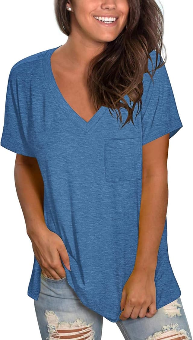 Detalle de MOLERANI t-shirts pour femmes à col en V, manches courtes basiques (60% polyester, 5% élasthanne)