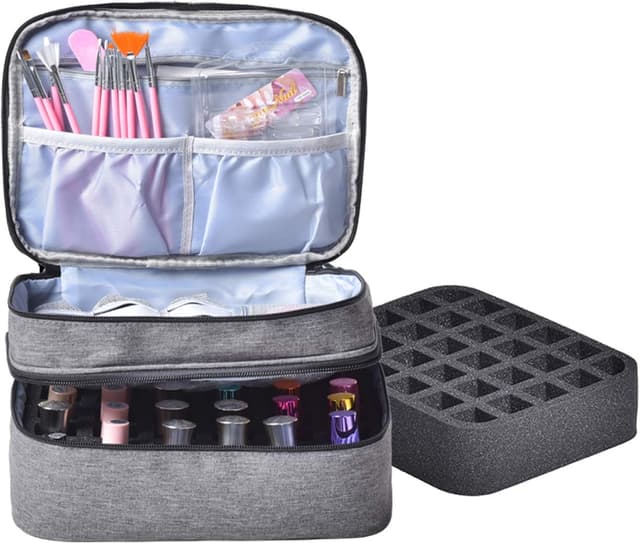 Detalle de Nail Polish Carrying Case Bag for up to 30 Bottles – Double-Layer Storage & Padded Protection