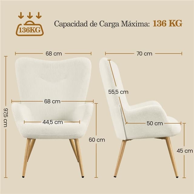 Thumbnail 2 de Yaheetech Butaca de Salón Plegable 136kg