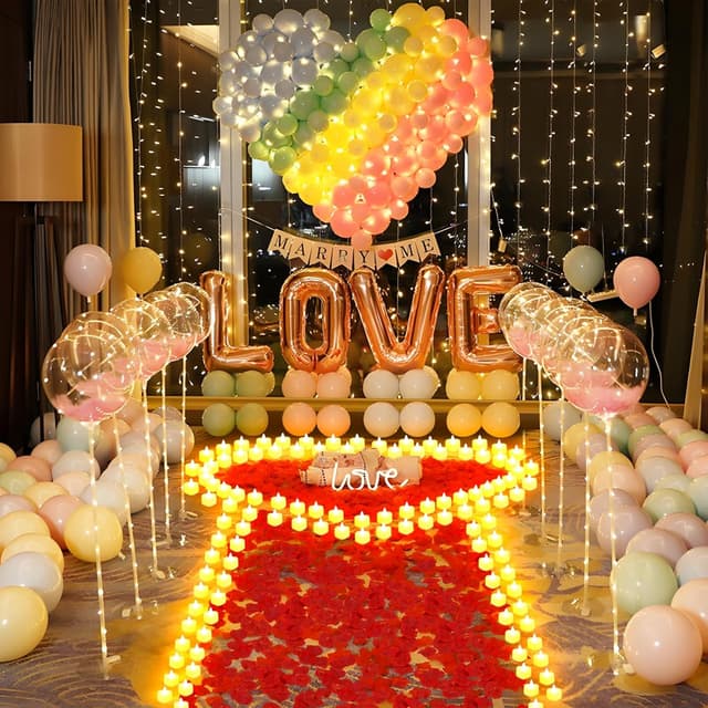 Detalle 2 de gobutend 6000 Artificial Rose Petals with 72 Flameless LED Heart Tea Lights for Valentine’s, Weddings & Parties