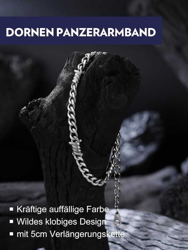Detalle 2 de Bandmax Herren-Armband aus 316L Edelstahl mit Panzerkette und Dornen-Optik (5 mm)