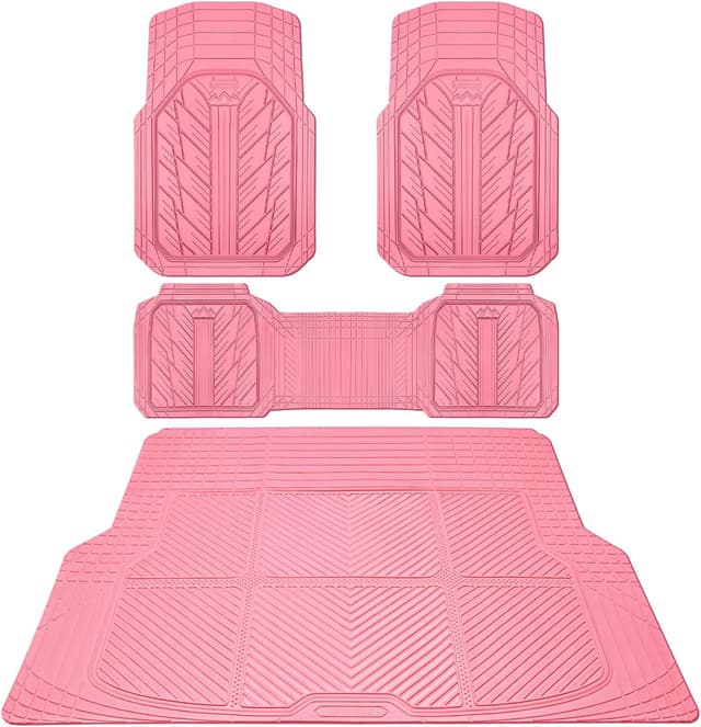Detalle de CAR PASS All-Pink M-L Heavy Duty Rubber Car Floor Mats with Trunk Cargo Liner (Universal Trim-to-Fit)