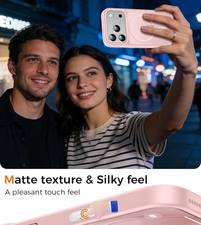 Thumbnail 6 de Guisessy Coque magnétique 3 en 1 pour iPhone 17 Pro Max (compatible MagSafe) avec verre trempé et bouton caméra - Rose clair