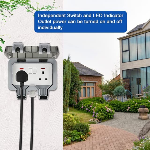 Detalle 2 de Anesty Outdoor Socket – IP66 waterproof 2-gang double plug with 3m extension lead