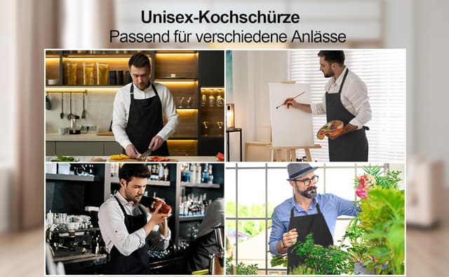 Detalle de LEBEXY Kochschürze aus Baumwolle, einfarbig schwarz – mit zwei großen Taschen