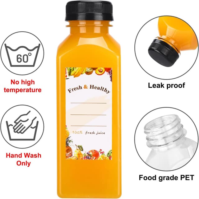 Detalle de Moretoes 36pc 12oz Plastic Juice Bottles with Lids, Reusable Clear Containers for Smoothies, Milk, and More