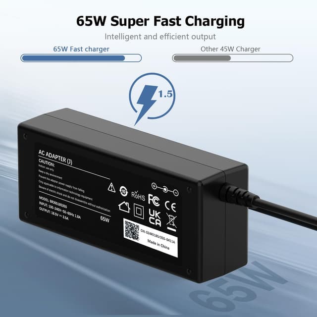 Detalle 1 de 65W Laptop Charger (7.4 x 5.0mm) Compatible with HP Pavilion, EliteBook & ProBook — 18.5V DC Output