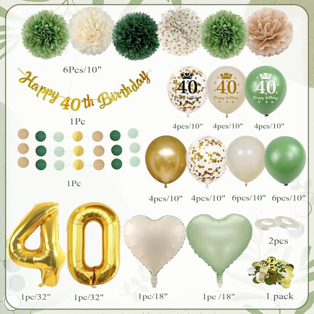 Thumbnail 1 de Decoracion 40 Cumpleaños Globos oro verde 32" 🎉