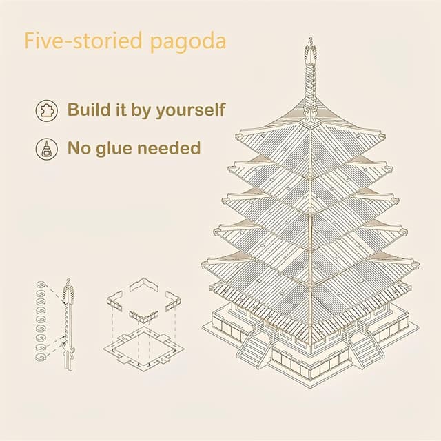 Thumbnail 5 de Rolife Puzzle 3D Pagoda de 5 Pisos 🏯 Juego de Construcción Decorativo