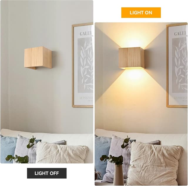 Detalle de Doughelec LED-Wandleuchte aus Holz, 6 W, 3000 K warmweiß – innen, IP20, up & down, einstellbarer Abstrahlwinkel