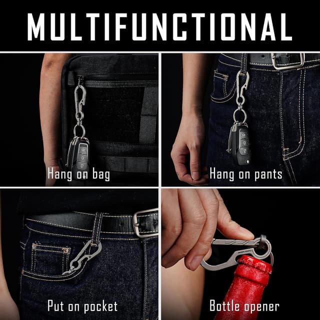 Detalle de KeyUnity KM01 Titanium EDC Keychain Clip with Bottle Opener (Quick Release Carabiner Key Ring Holder)