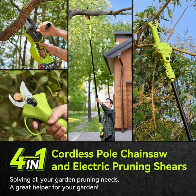Detalle 2 de Supstable Mini Kettensäge 6 Zoll mit Teleskopstange & 33-mm-Elektrische Astschere (8000 mAh, bis 4,8 m) inkl. automatischer Kettenspannung