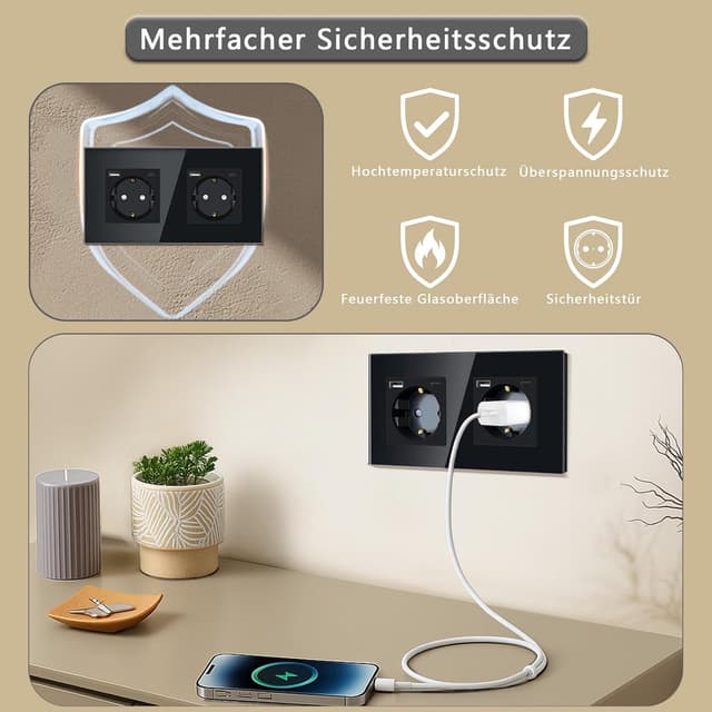 Detalle 2 de Schuko USB-C Steckdose 20 W 2-fach