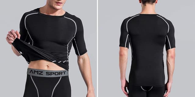 Detalle de AMZSPORT Haut de compression homme à manches courtes (couche de base) pour sport