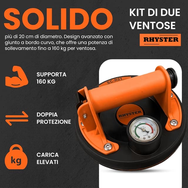Detalle de RHYSTER 2 Ventose per piastrelle con manometro 200 mm