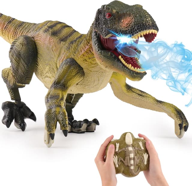 Detalle de PREBOX ferngesteuerter Dinosaurier-Roboter (RC) mit Brüllen, Sprühfunktion & Bewegungen – Geschenk für Kinder 3–12 Jahre
