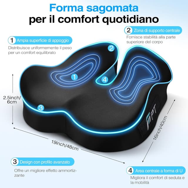 Detalle de POOTACK Cuscino per sedia in memory foam con rivestimento lavabile e base antiscivolo