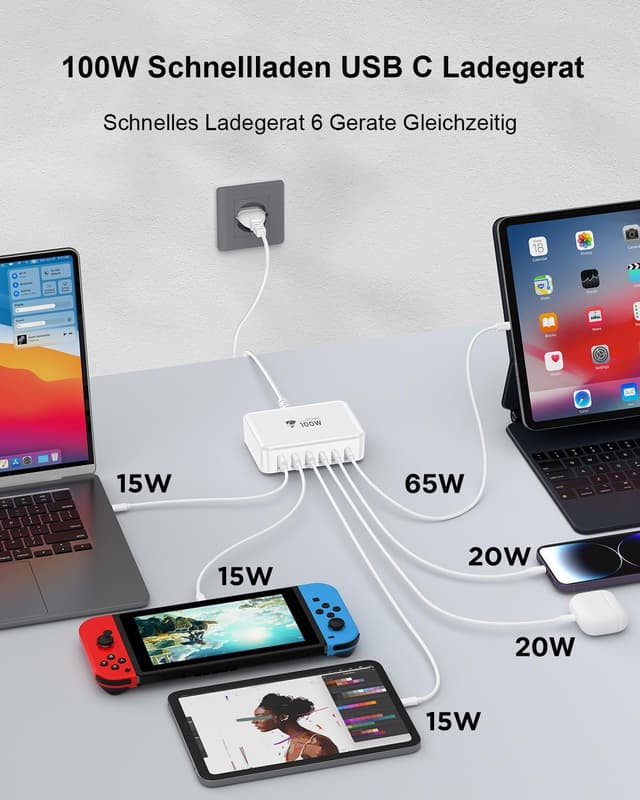 Thumbnail 2 de USB C LadegerĂ€t 100W Mehrfachanschluss đ