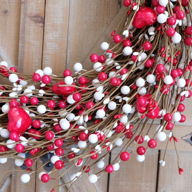Thumbnail 5 de 24 Inch Valentines Day Red and White Berries Wreath for Front Door ❤️🎍