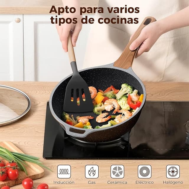 Detalle de YASHE Sartén Profunda de Granito 30 cm con Tapa, antiadherente e inducción