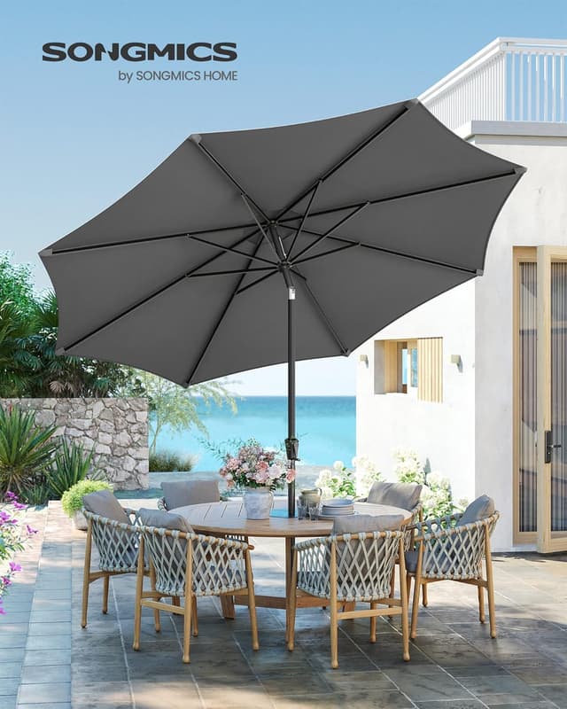 Detalle 2 de SONGMICS Sonnenschirm 340 cm UPF 50+ (GPU045G01) – knickbar beidseitig, mit Kurbel, grau