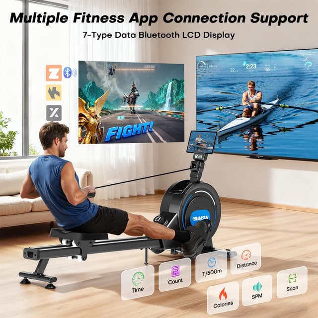 Detalle de DMASUN upgrade magnetic rowing machine for home gym with 16/32 resistance levels, app compatibility and 350 lb capacity