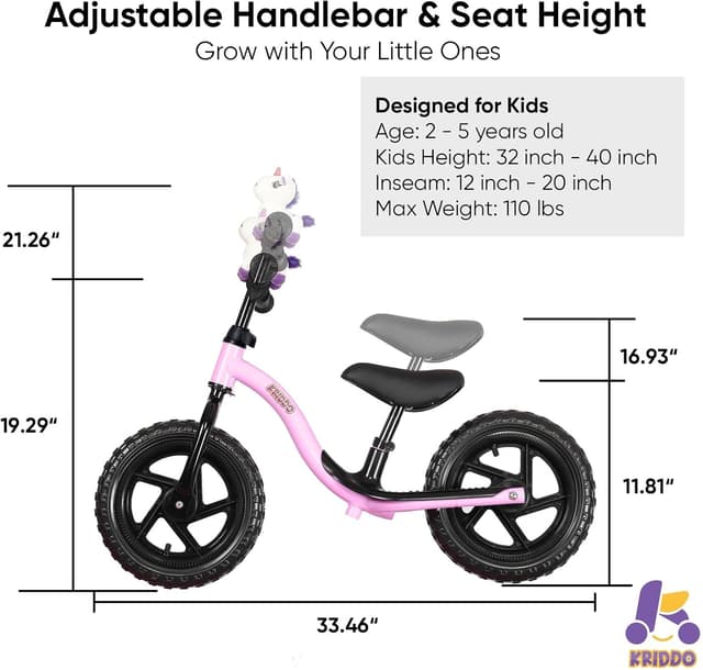 Detalle de KRIDDO Toddler Balance Bike (24 Months to 5 Years) with Limited Steering and Training Footrest