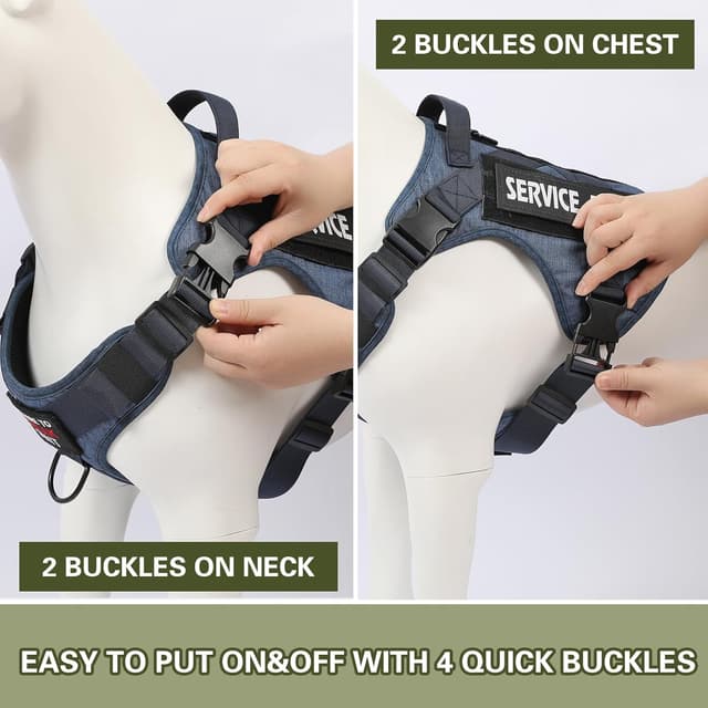 Detalle de Belababy Tactical Anti Pull Dog Harness (Denim Blue) with Handle, Adjustable Front Clip – Size L