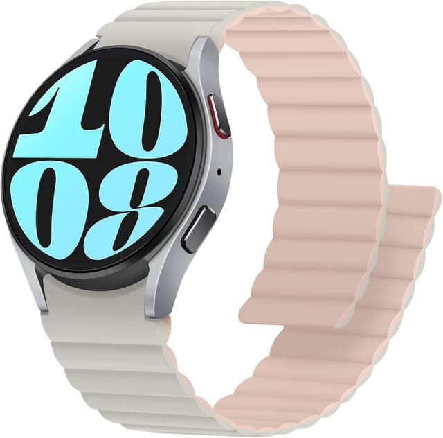 Detalle de Anlinser Magnetic Straps for Samsung Galaxy Watch 7/6/5/4 (44/40mm & others) – Waterproof Sport Band, Starlight/Pink