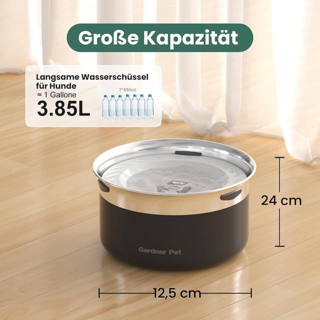 Detalle de Gardner Pet Wassernapf für große Hunde (ohne Sabbern), 3,85 l Edelstahl, auslaufsicher – schwarz
